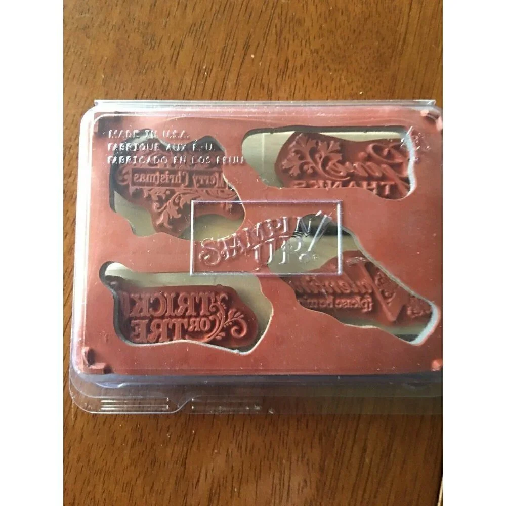 Stampin’ Up HOLIDAY BEST 4 Rubber Stamps Valentine Christmas Halloween Wood